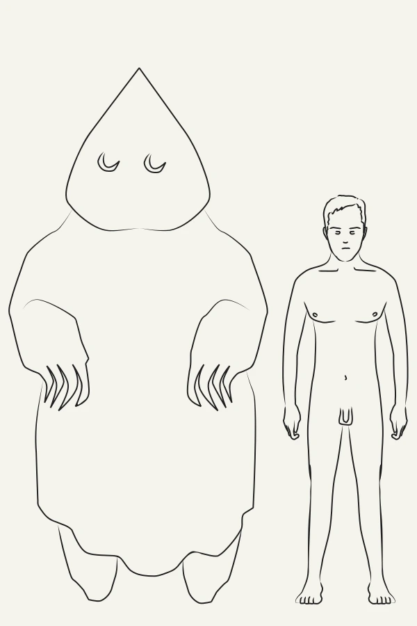 Scale diagram comparing the Flatwoods Monster to a human figure