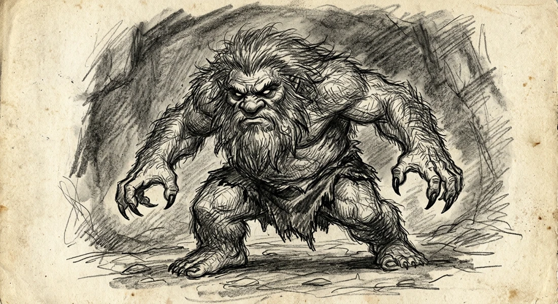 Eyewitness-style sketch of a hairy dwarf from the 1954 Venezuelan encounters