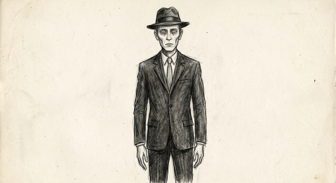 Eyewitness-style sketch of a Man in Black