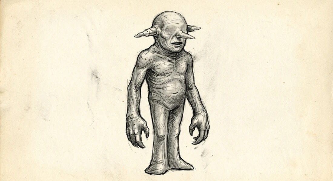 Eyewitness-style sketch of a Pascagoula robotic entity