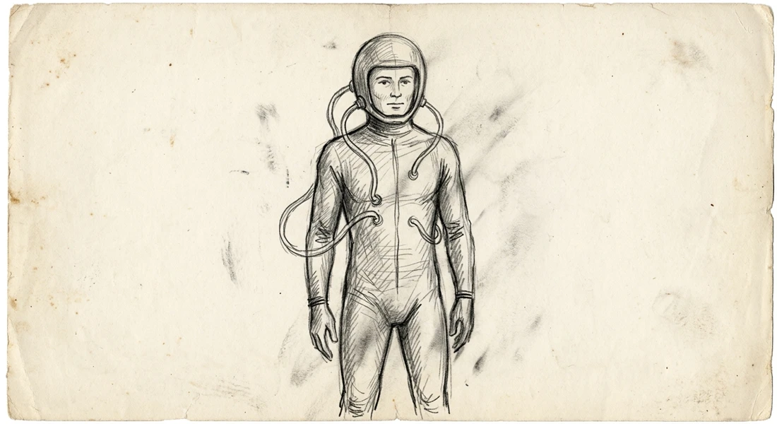 Eyewitness-style sketch of a helmeted entity from the Villas-Boas case