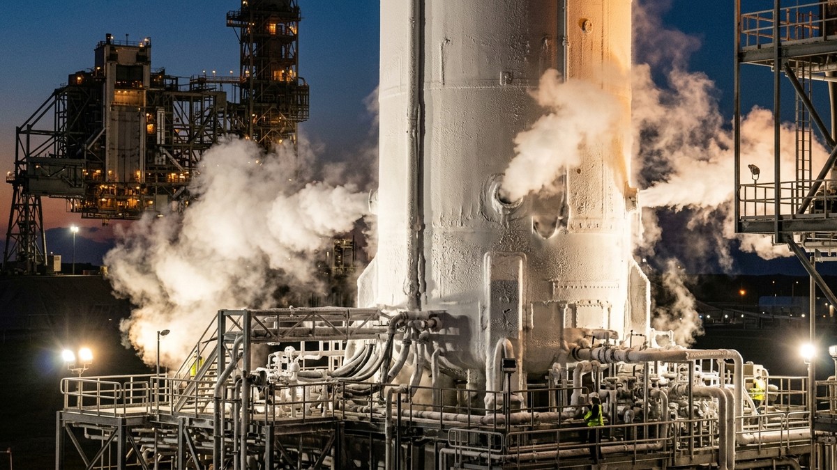 SLS rocket being fuelled with cryogenic propellants at Launch Complex 39B