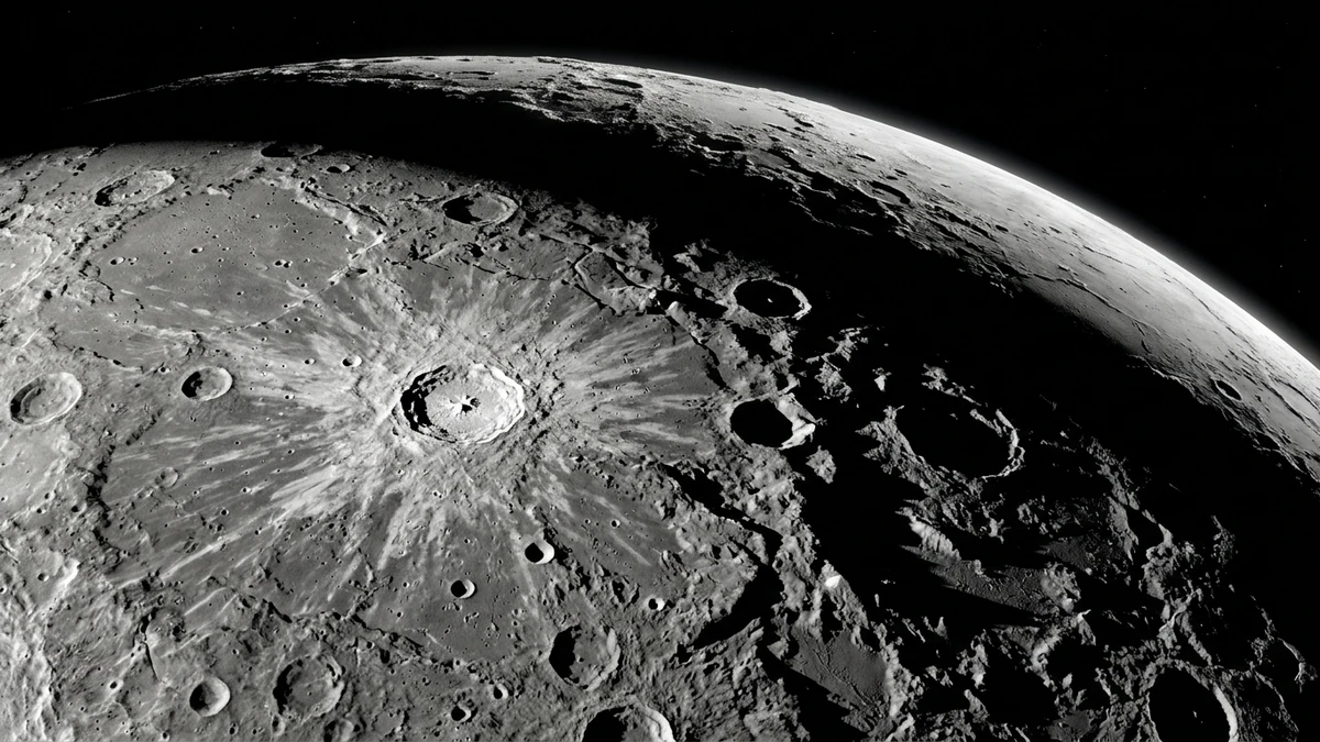 Close-up view of Mercury's heavily cratered grey surface lit from one side against black space