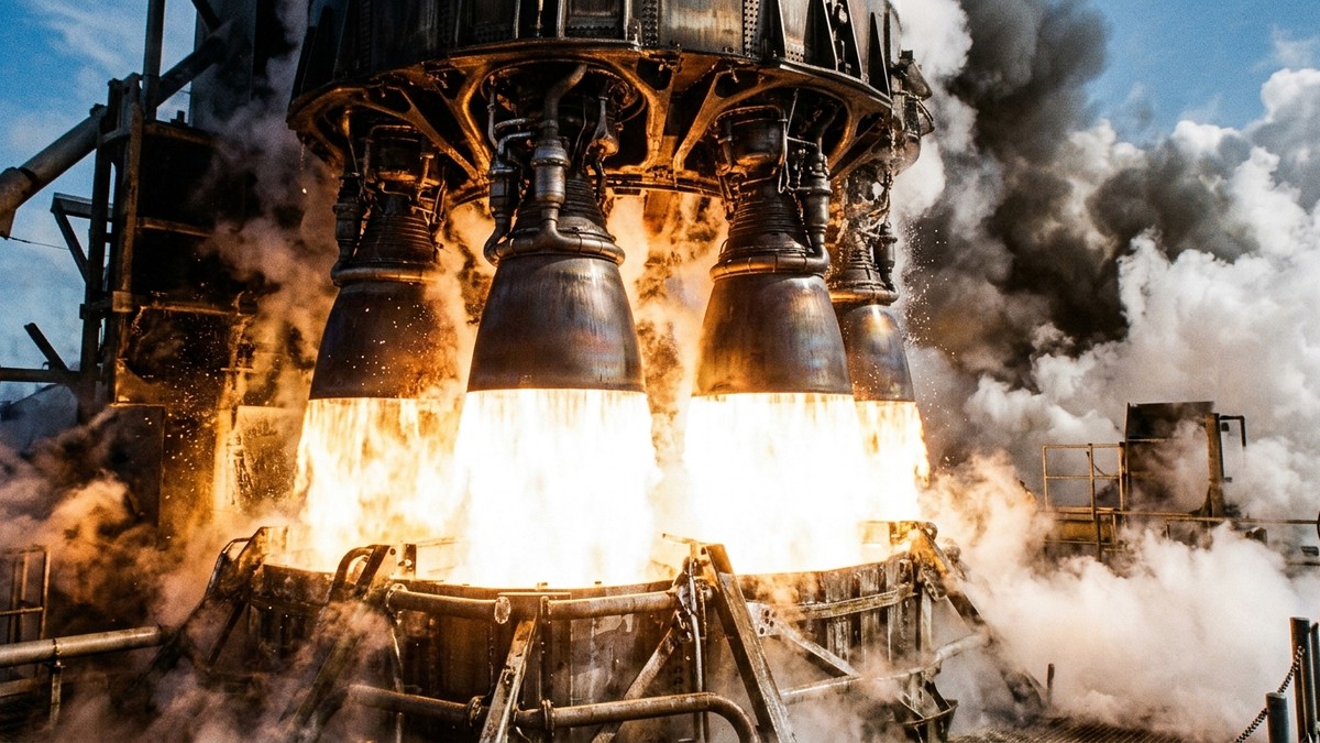 Twenty-seven Merlin engines igniting at liftoff on the Falcon Heavy rocket