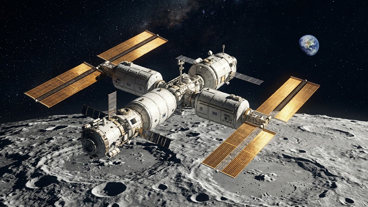 Artist's impression of the Lunar Gateway space station in orbit around the Moon