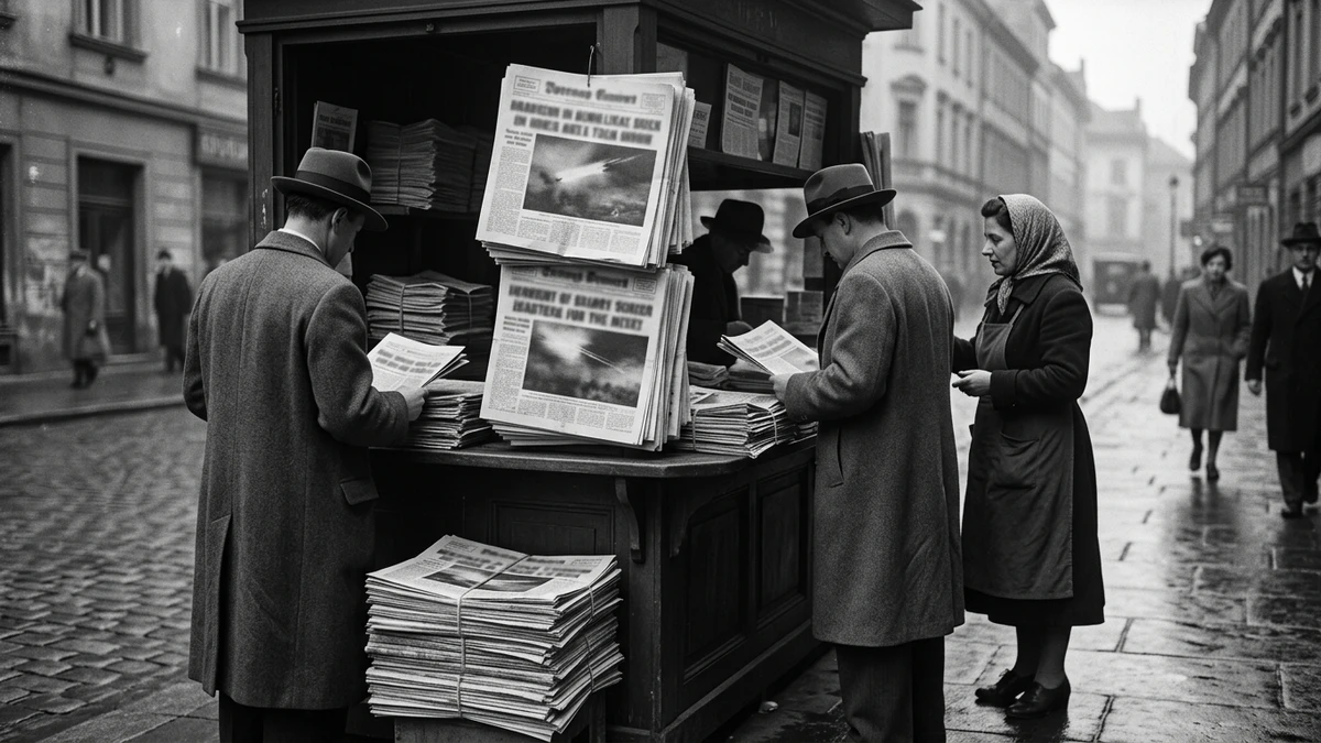 1940s newspaper front pages with headlines about mysterious rockets over Sweden