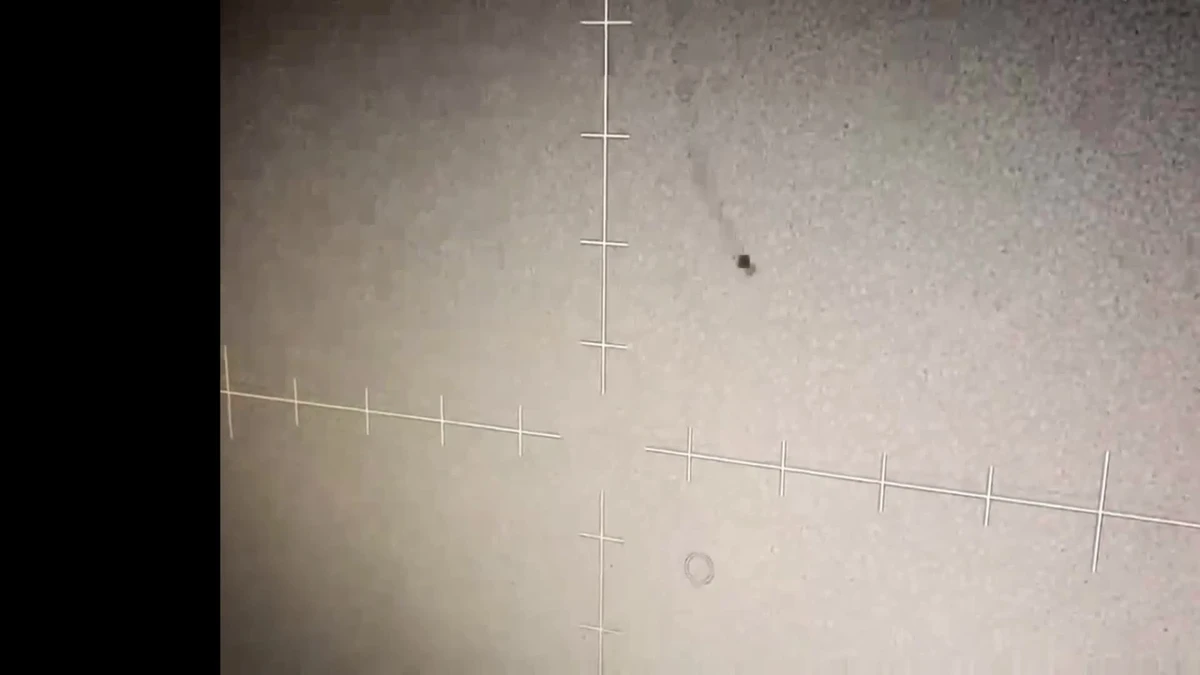 Frame from declassified infrared footage DOW-UAP-PR121 showing areas of contrast crossing the sensor field of view over the Gulf of Oman