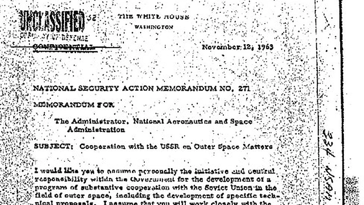 The genuine NSAM 271 of 12 November 1963, headed The White House, subject Cooperation with the USSR on Outer Space Matters