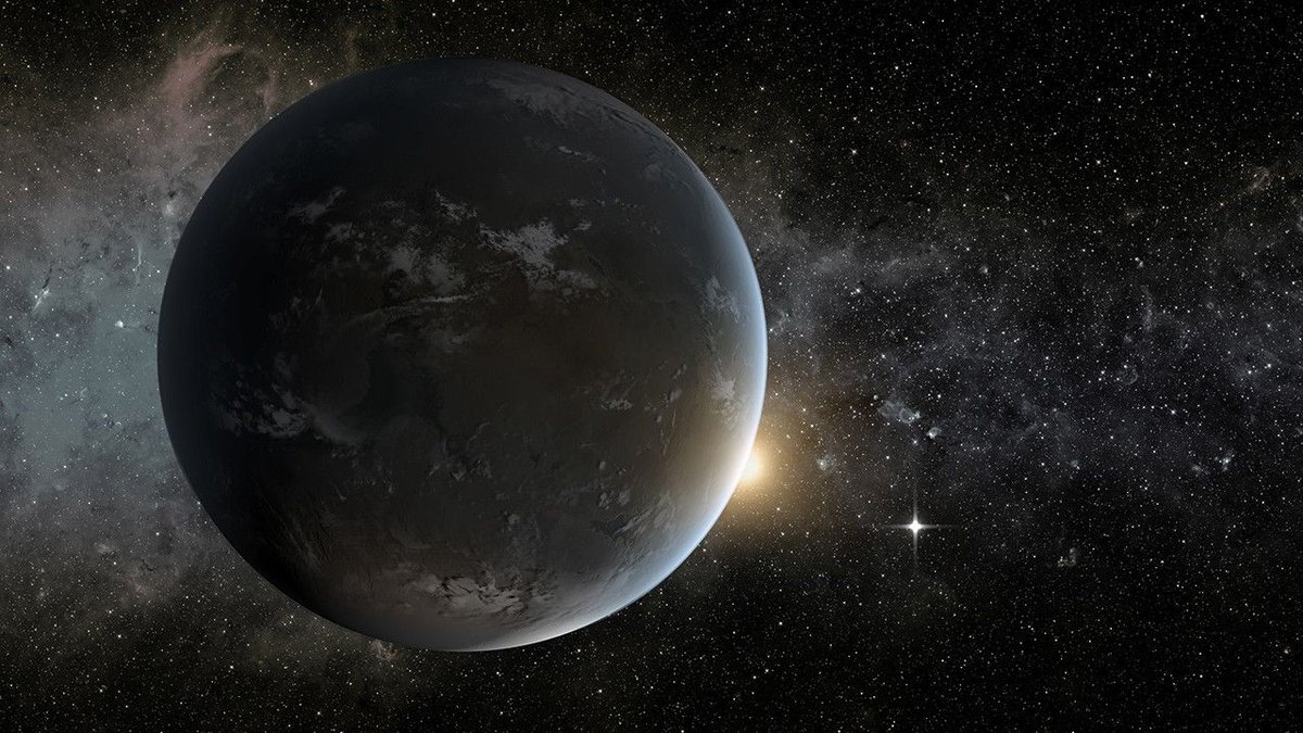NASA artist's concept of a super-Earth exoplanet, a rocky world larger than Earth orbiting a distant star