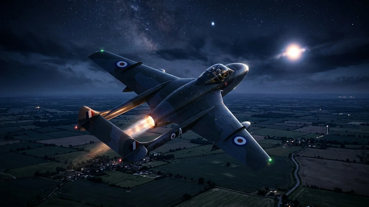 De Havilland Venom night fighter — the RAF jet scrambled from RAF Lakenheath to intercept the UFO on the night of 13–14 August 1956