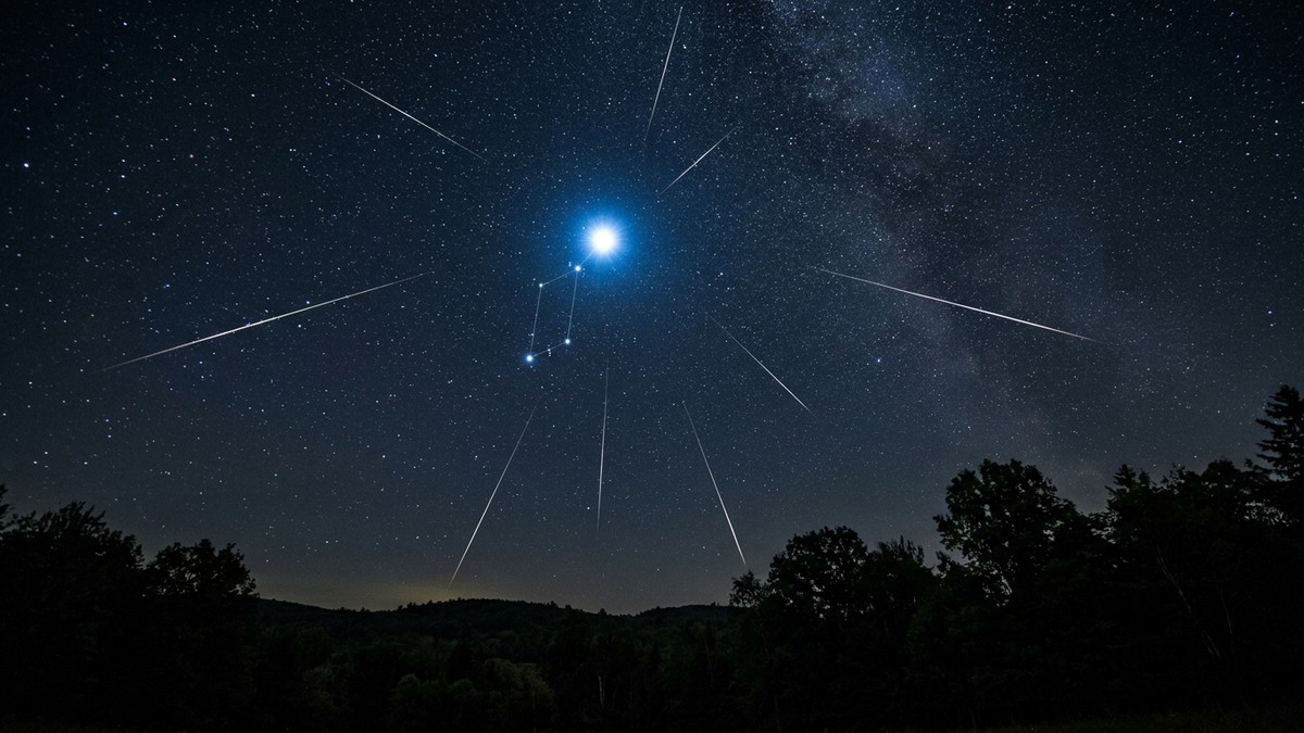 Star chart showing Vega and the Lyrid radiant point in the northeast sky