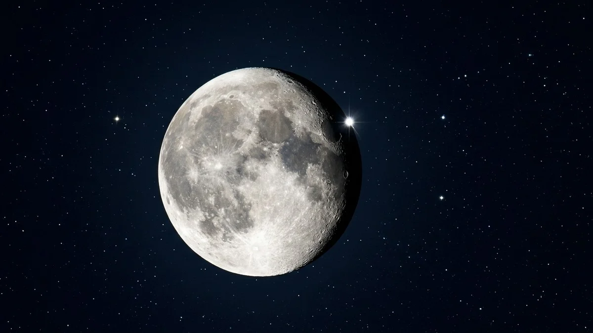 The Moon with the star Regulus at the lunar limb, about to be occulted
