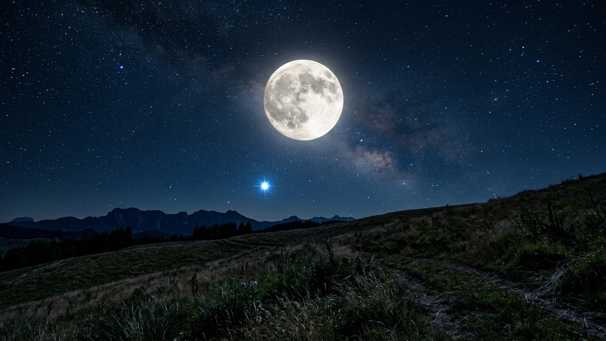 Full Moon between Spica and Antares with constellation lines