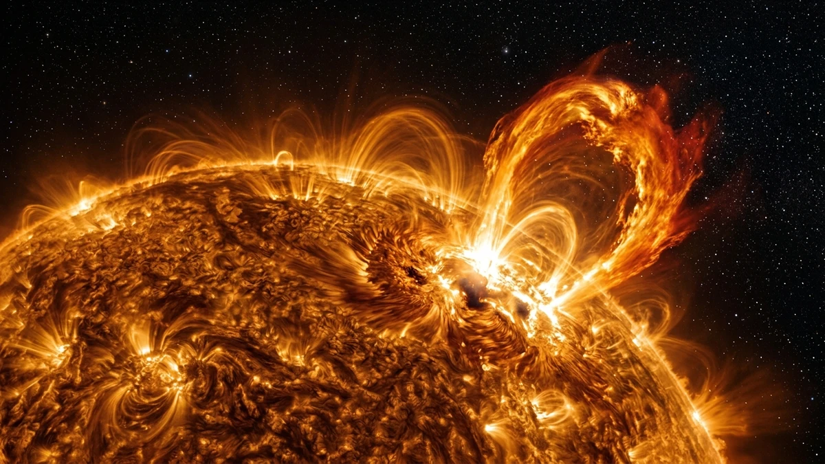 M-class solar flare erupting from sunspot AR4436, captured in extreme ultraviolet light by NASA's Solar Dynamics Observatory