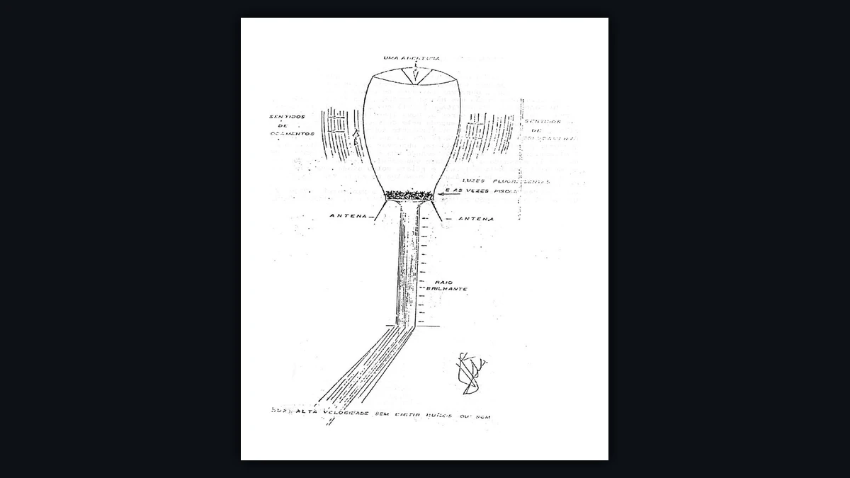 Official military composite sketch of the chupa-chupa object compiled from fishermen's descriptions, showing antennae and a downward light beam