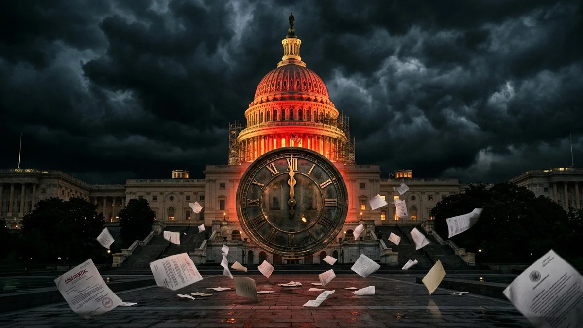 The US Capitol building with a glowing clock face showing midnight, representing the expired deadline