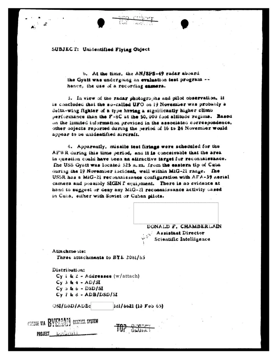 Declassified CIA memorandum from February 1965 concerning the unidentified flying object tracked near Puerto Rico in November 1964
