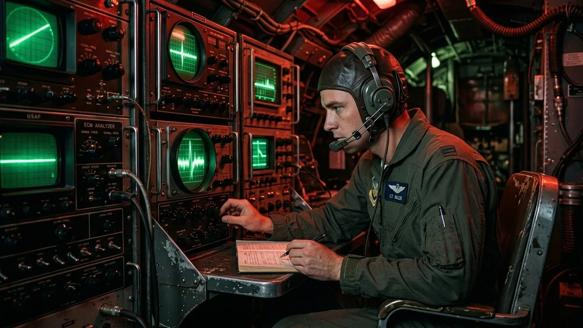 1950s era electronic countermeasures equipment and radar receivers aboard a USAF reconnaissance aircraft — the type of equipment that detected the UFO's microwave emissions during the RB-47 encounter