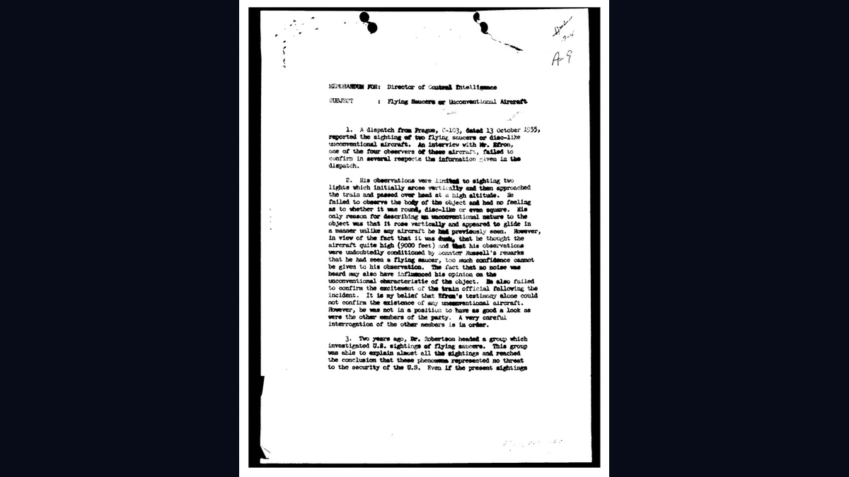 Top Secret CIA cover sheet for the 1955 analysis of unconventional aircraft sightings, referencing the Robertson Panel and Avro Project Y
