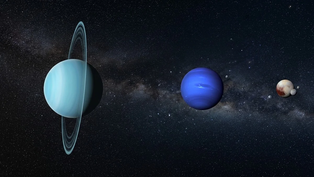 The outer Solar System in the explorer showing Uranus, Neptune, Pluto and the Kuiper Belt