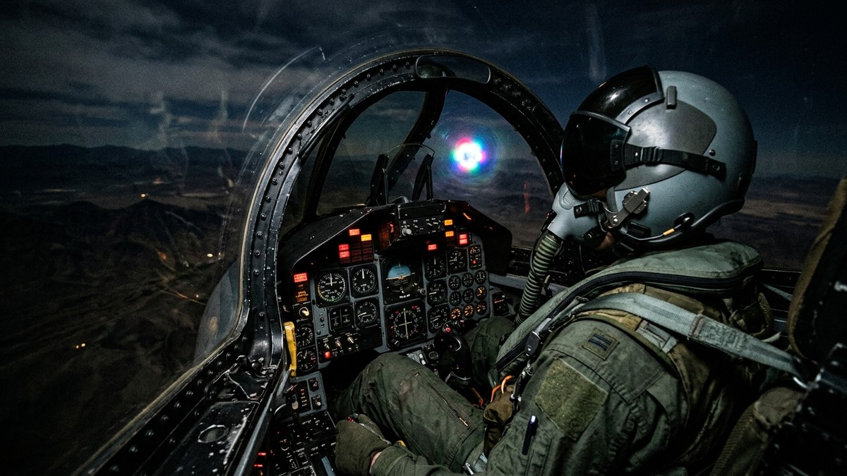 F-4 Phantom cockpit view showing instrument failure as a glowing UAP is visible through the canopy