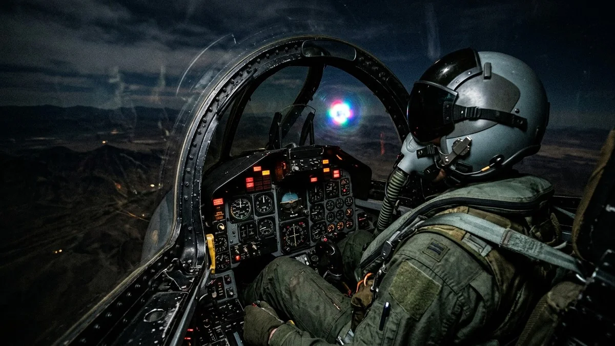 F-4 Phantom cockpit view showing instrument failure as a glowing UAP is visible through the canopy