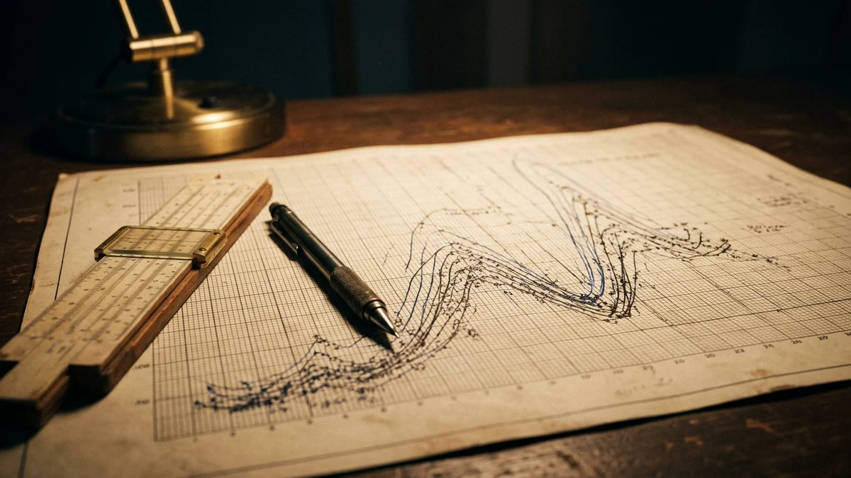 A hand-plotted 1950s data chart of object positions and brightness measurements