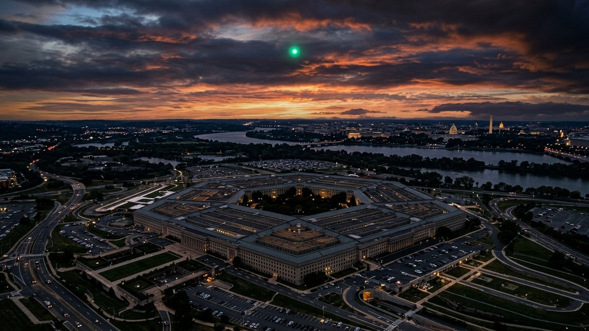 The Pentagon building at dusk, representing classified UAP document review