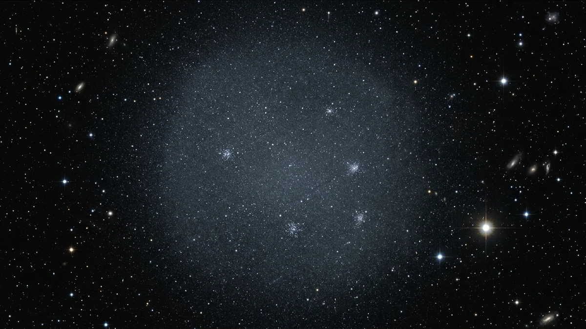 An ultra-diffuse galaxy: an extremely faint, sparse collection of stars spread thinly across a vast dark area of sky