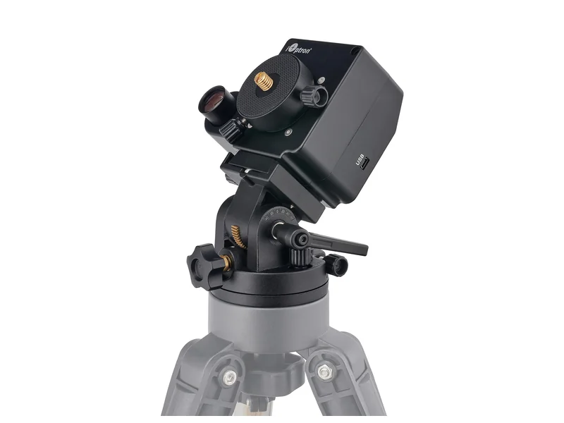 iOptron SkyTracker Pro star tracker with polar scope on a photo tripod