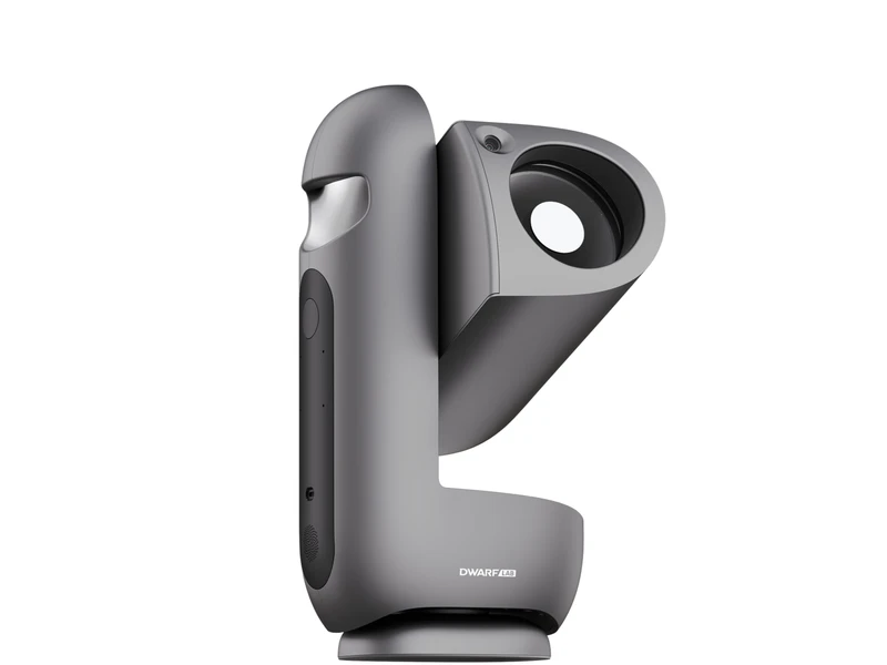 DwarfLab Draco smart telescope, side view showing the 90mm lens and folded body