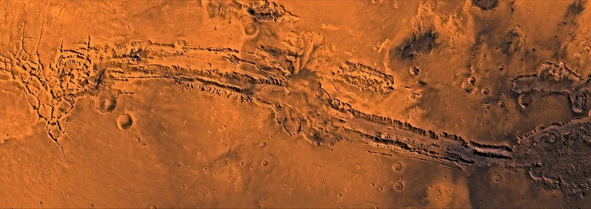Valles Marineris canyon system on Mars from NASA Viking spacecraft