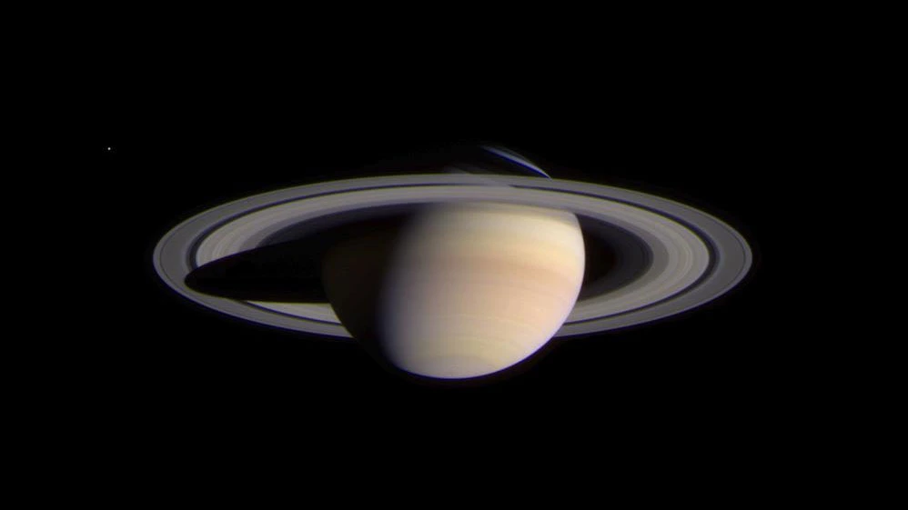 Saturn's ring system photographed by NASA's Cassini spacecraft, showing the A, B and C rings and the dark Cassini Division gap