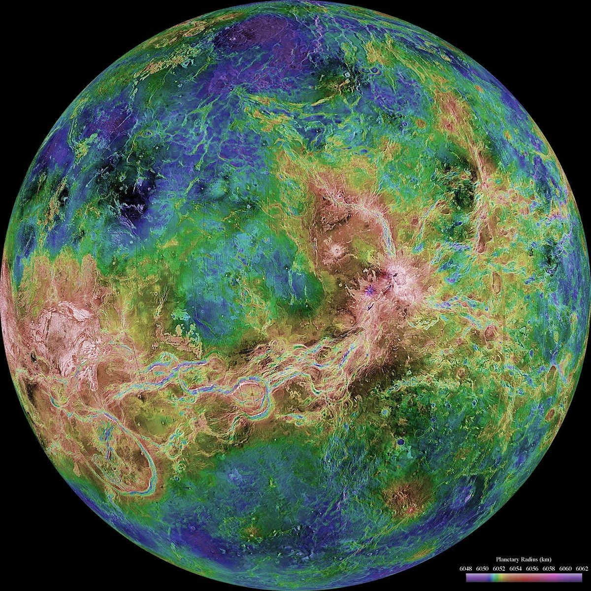 Venus planet photographed in ultraviolet light by NASA Pioneer Venus Orbiter revealing swirling sulphuric acid cloud patterns
