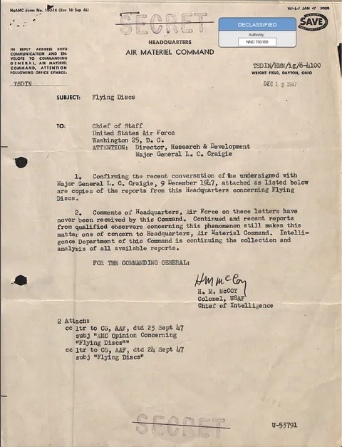 Declassified Secret document from Air Materiel Command.
