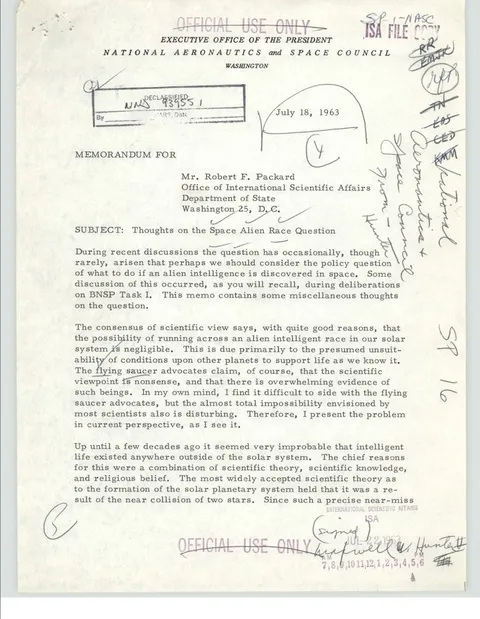Declassified memorandum from the National Aeronautics and Space Council.