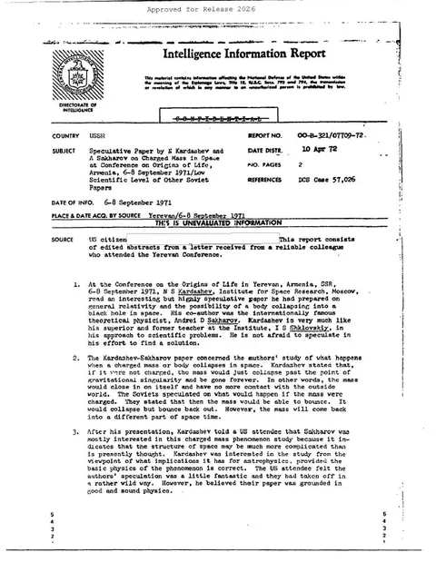 Intelligence Information Report cover page.