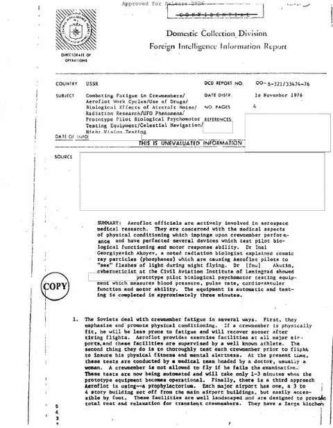 Foreign Intelligence Information Report cover page.
