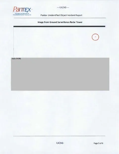 An unidentified object report with enhanced imagery from a PANTEX radar tower.