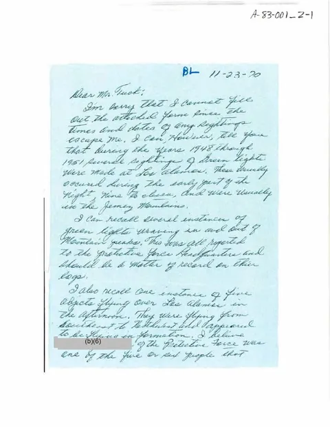 Personal correspondence to and from James Tuck, a Los Alamos National Laboratory-affiliated physicist, regarding his interest in unidentified anomalous phenomena circa 1970s.