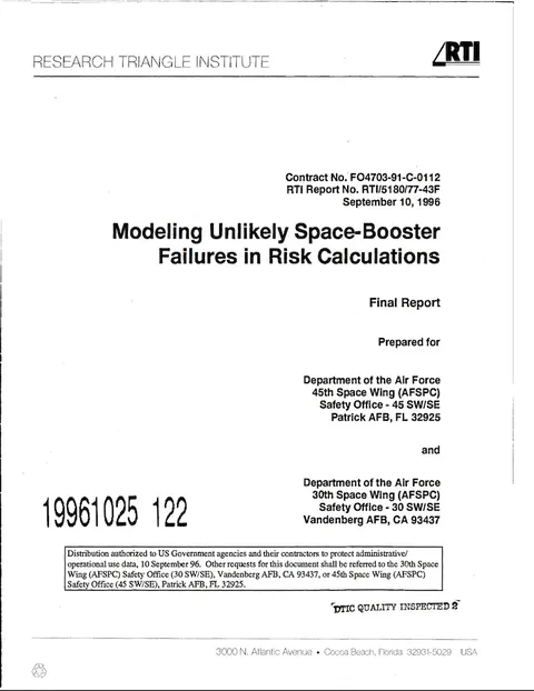 Research Triangle Institute report cover for the Department of the Air Force.
