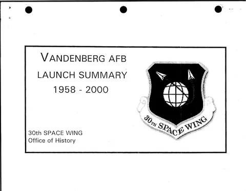 Vandenberg AFB Launch Summary cover page from the 30th Space Wing Office of History.