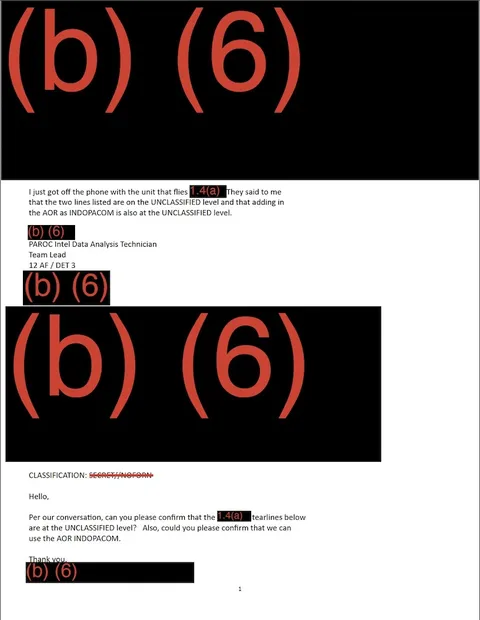 Heavily redacted document showing email correspondence.