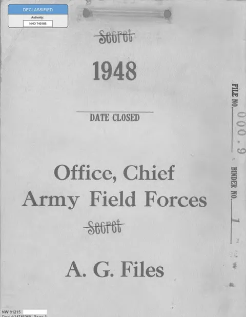 File cover for "Office, Chief Army Field Forces".