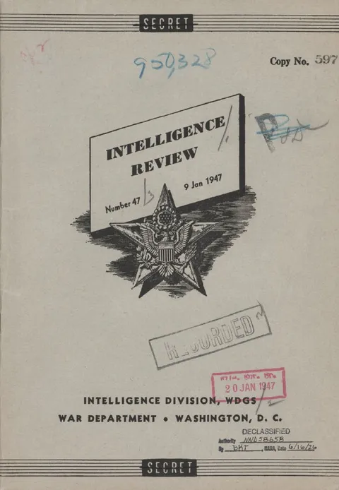 A declassified 1947 War Department General Staff intelligence review.