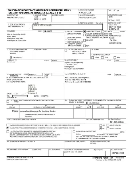 Government contract form for goods or services.