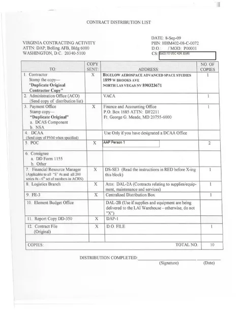 A form documenting a modification to a government contract.