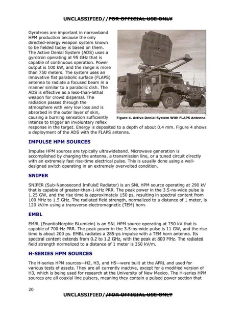 Image of a vehicle-mounted microwave area denial system.