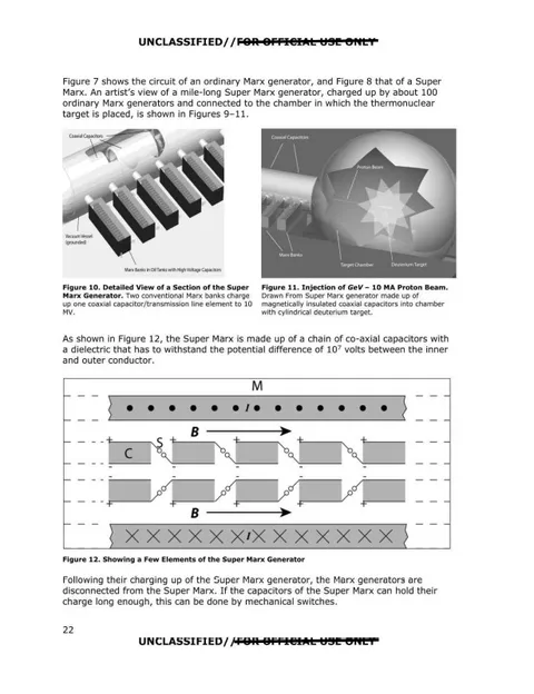 Illustrations of engineering concepts designed  to withstand large energy differentials within a theoretical nuclear explosion-powered propulsion system for deep-space travel.