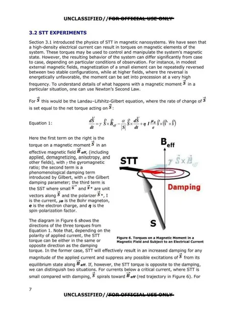 Diagram showing how electric current torques the magnetic moment in a magnetic field, influencing the spin rate and direction of electrons to achieve stable frequencies within a system.